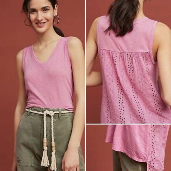 ANTHROPOLOGIE ERI ALI LUCIE NECK EYELET TANK TOP - Picture 1 of 4